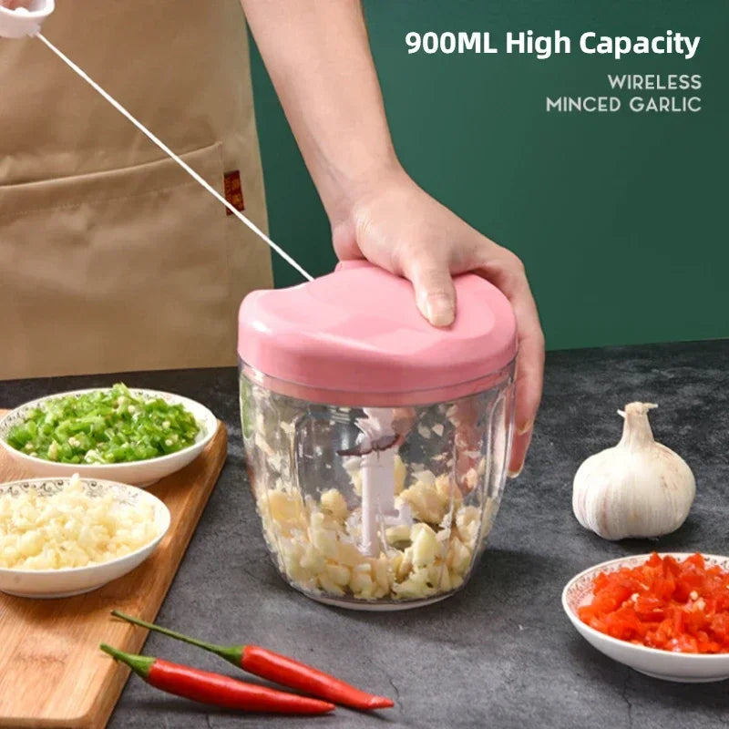 Novo triturador de cebola vegetal cortador cozinha acessórios 500/900ml manual picador carne alho chopper girar alho imprensa